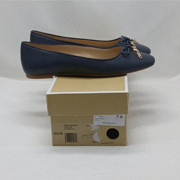 Michael Kors Womens Logo Ballet Flats Size 7M Navy Leather Casual Comfort Shoes - Picture 3 of 9